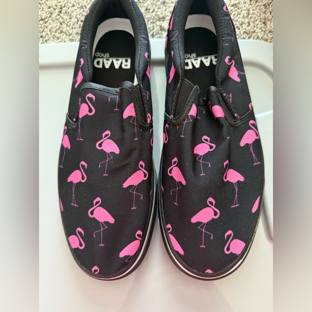 Women's Flamingo Slip-On Shoes - Black and Pink